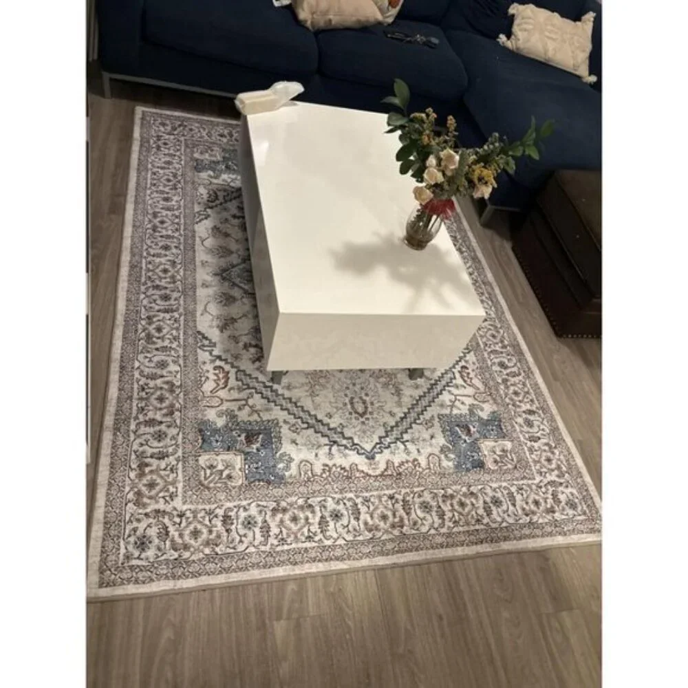 5x7 Soft Neutral Washable Rug Faux Cashmere Non-Slip Low-Pile Carpet, Light Grey
